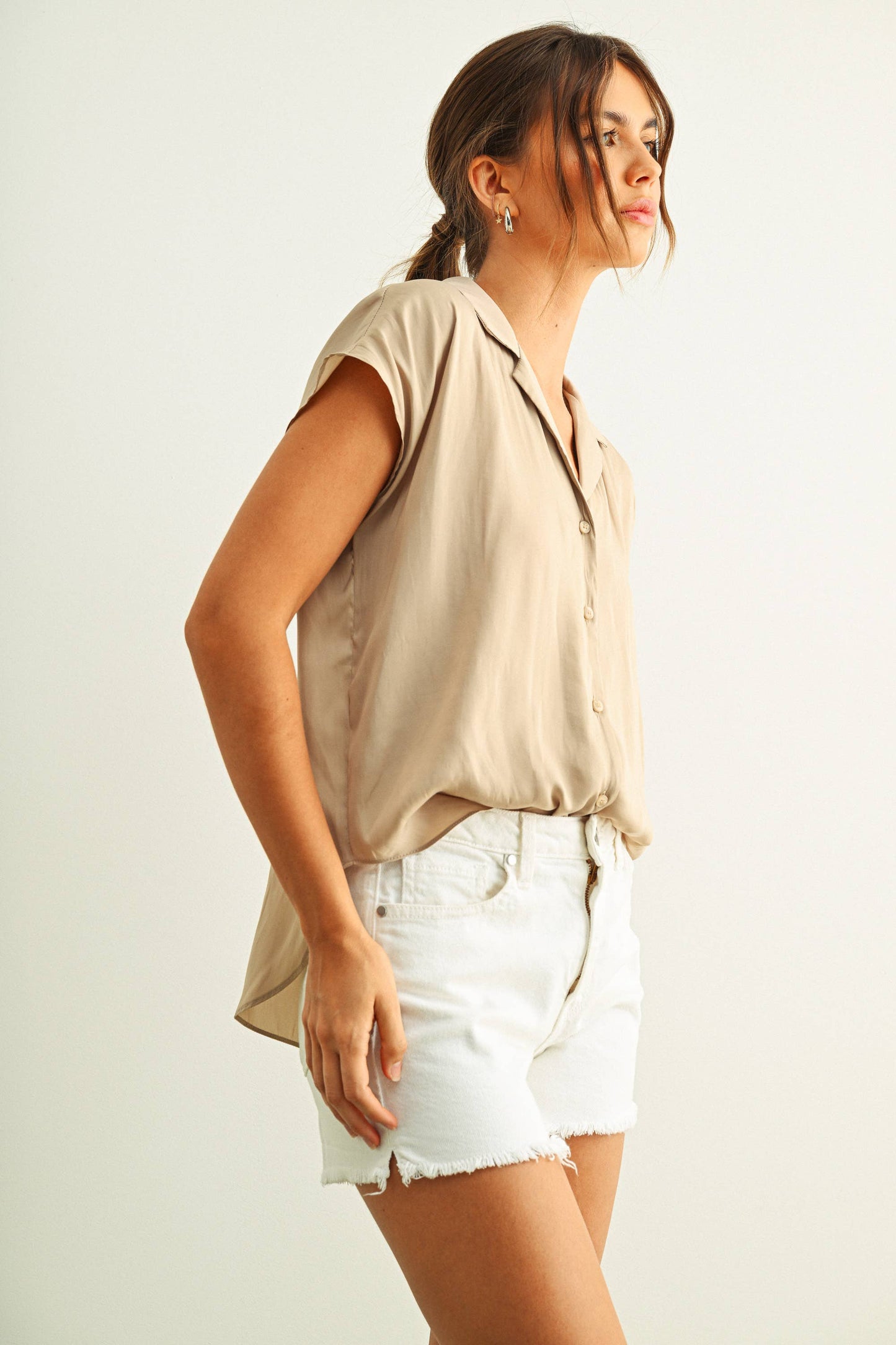 BUTTON DOWN CAP SLEEVE SHIRTS