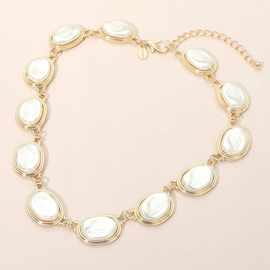 Oval Pearl Frame Link Statement Necklace