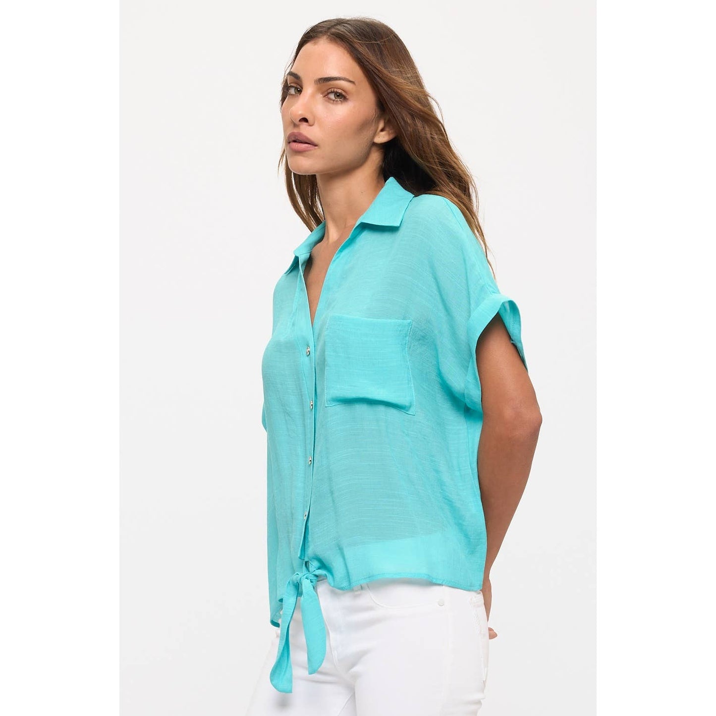 TIE FRONT BUTTON DOWN SHIRT