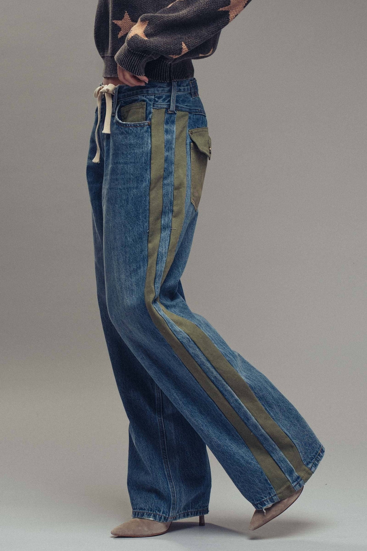 Utility Stripe Wide-Leg Jeans