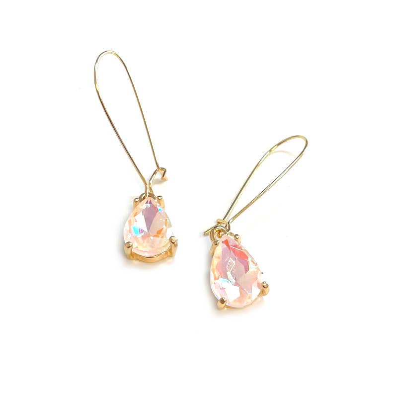 Midi Size Teardrop 5A Grade Glass Drop Kidney Wire Earrings