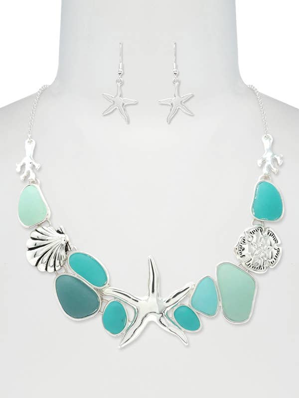 STARFISH SEA GLASS MIX NECKLACE SET