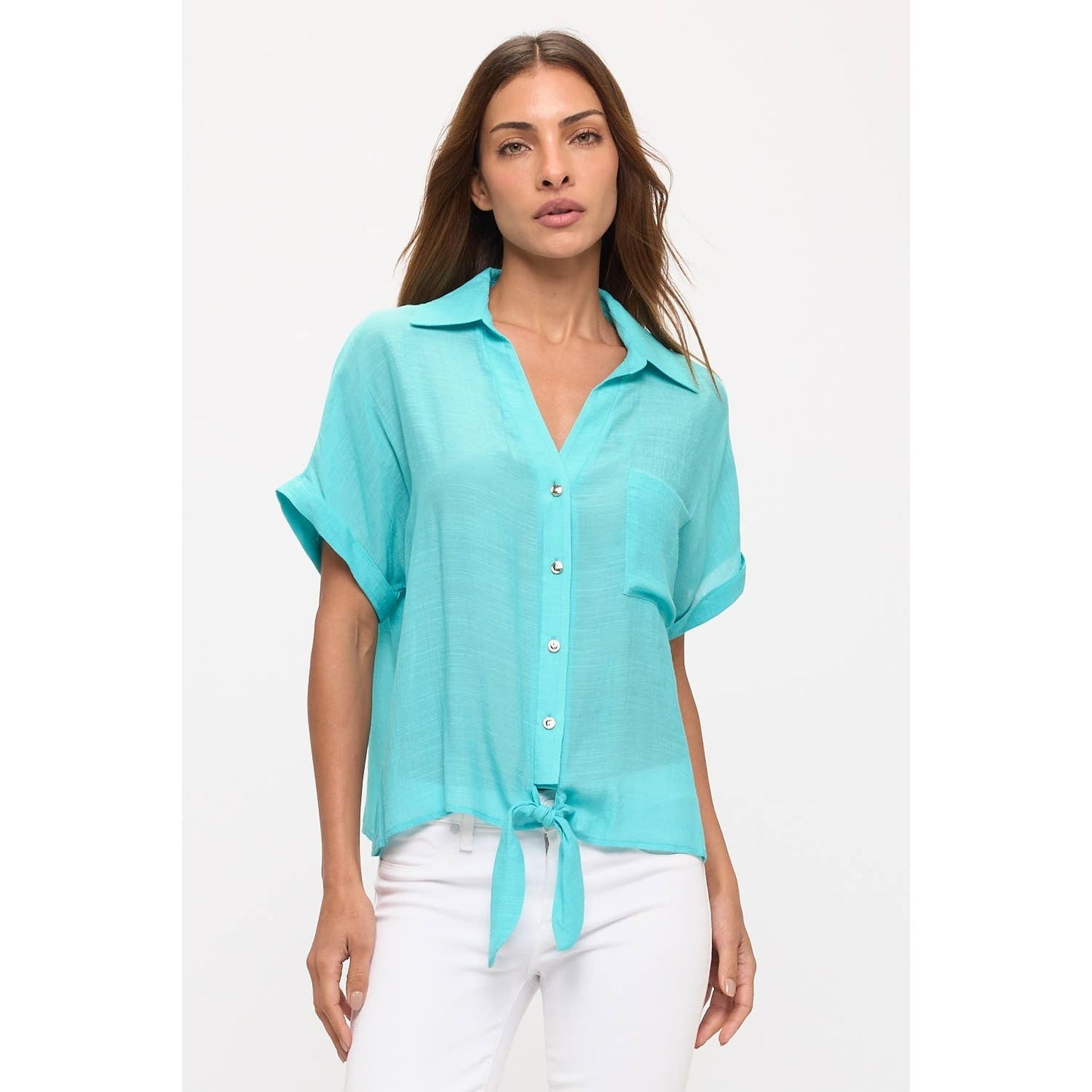TIE FRONT BUTTON DOWN SHIRT