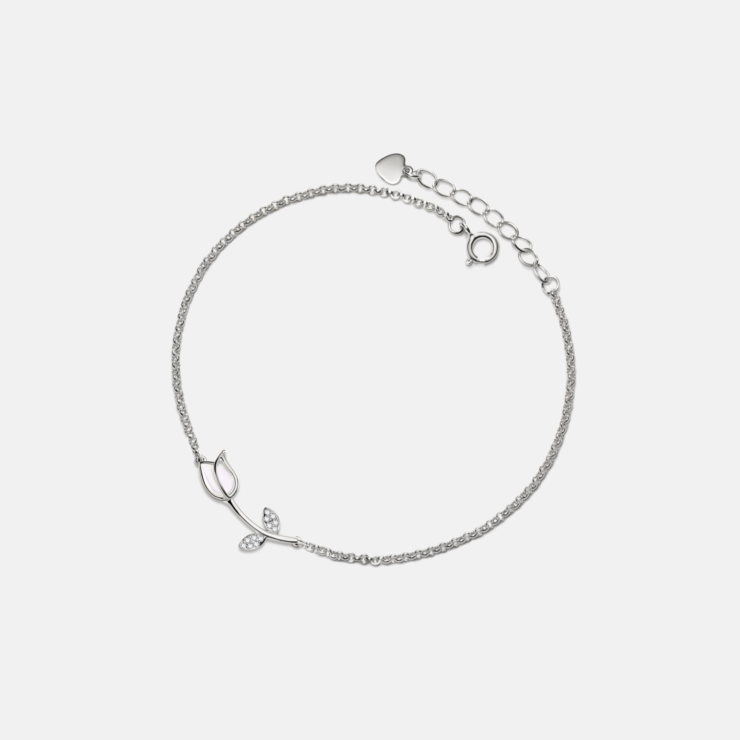 Opal CZ Tulip Flower Stacking Anklet in 925 Sterling Silver