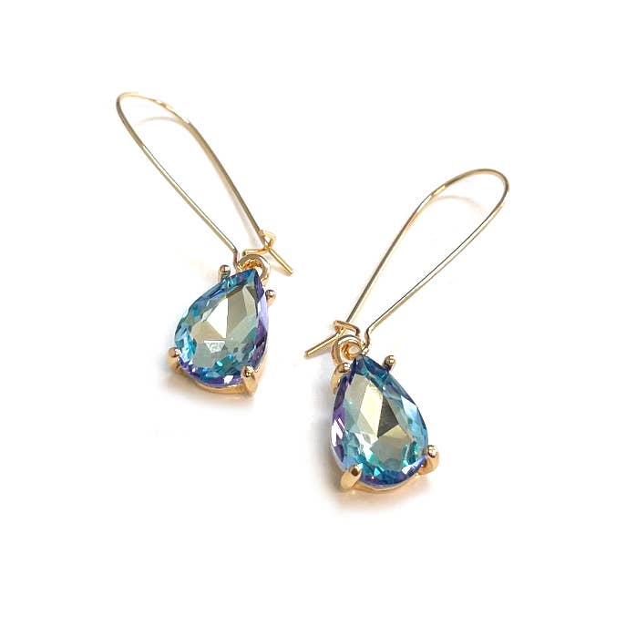 Midi Size Teardrop 5A Grade Glass Drop Kidney Wire Earrings