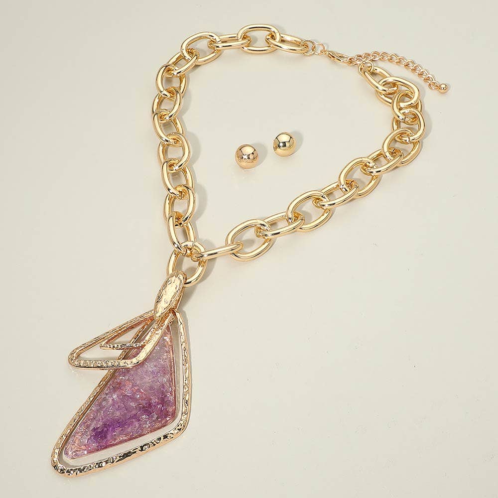 Bold Geometric Resin Pendant Chunky Chain Statement Necklace