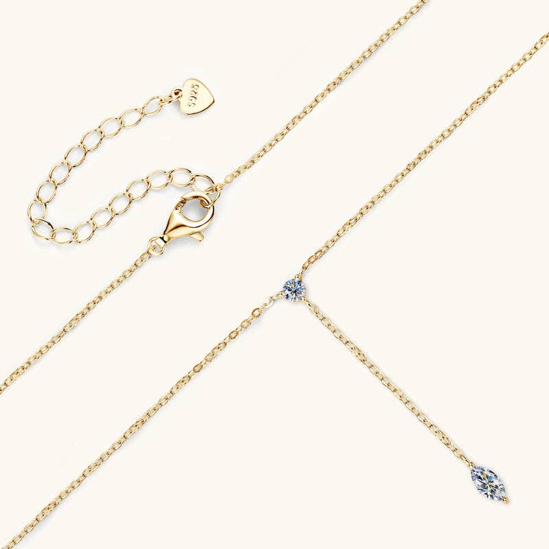 Marquise Moissanite Drop Y Necklace in 925 Sterling Silver