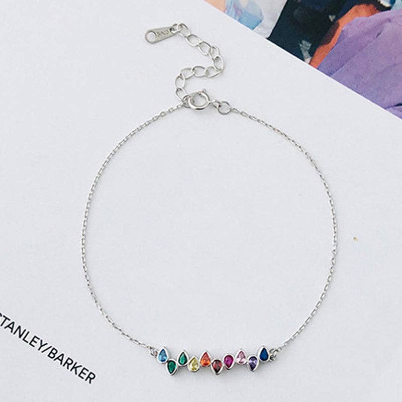 Rainbow Color Teardrop Gem Bracelet in 925 Sterling Silver