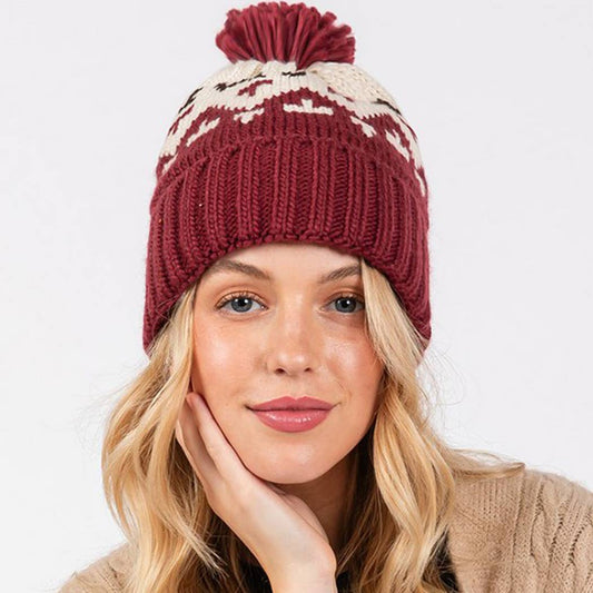 Aztec Pattern Pom Pom Beanie
