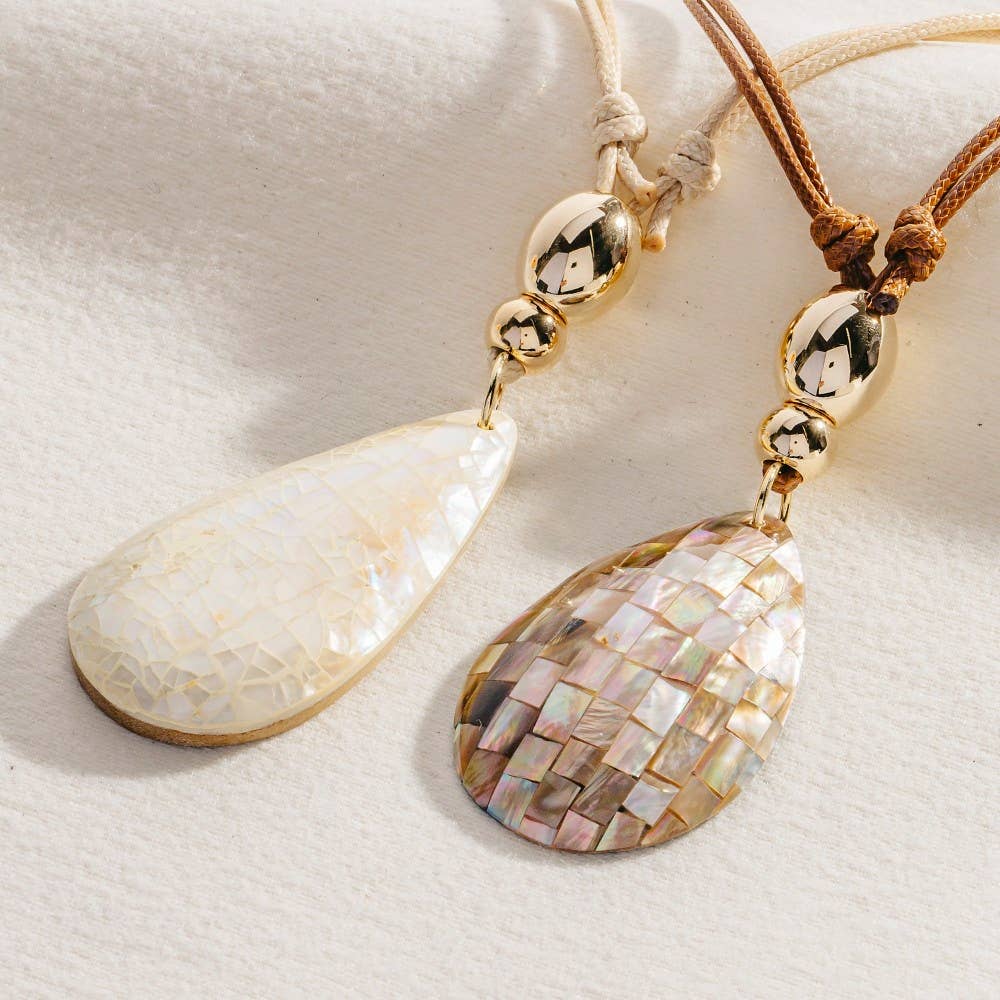 Large Mosaic Tear Drop Pendant Cord Necklace