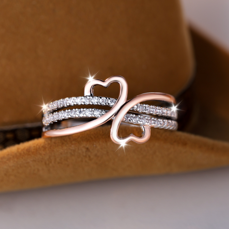 Two-Tone Double Heart Infinity Band Ring in Solid Copper