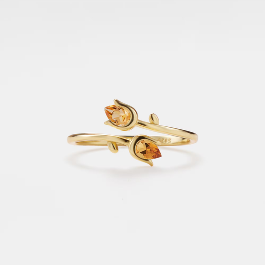 Citrine Tulip Flower Bypass Ring in 925 Sterling Silver