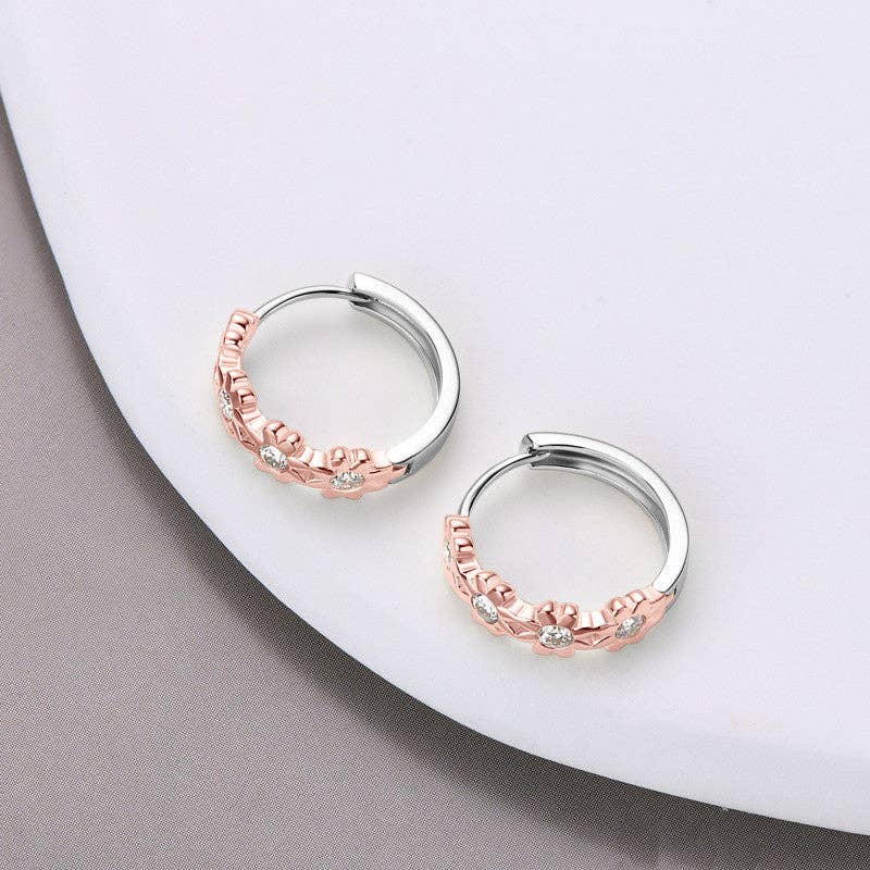 Moissanite Daisy Flower Hoop Earrings in 925 Sterling Silver