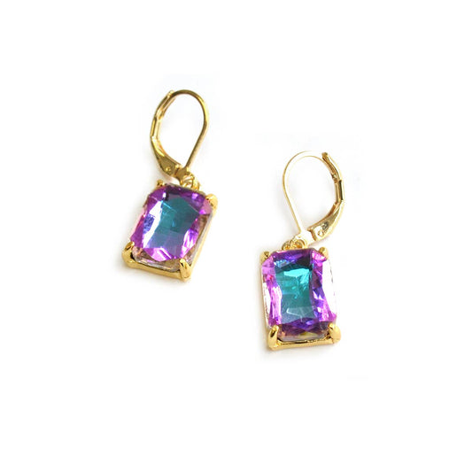 Square Glass Beads Dangle Lever Back Drop Earrings