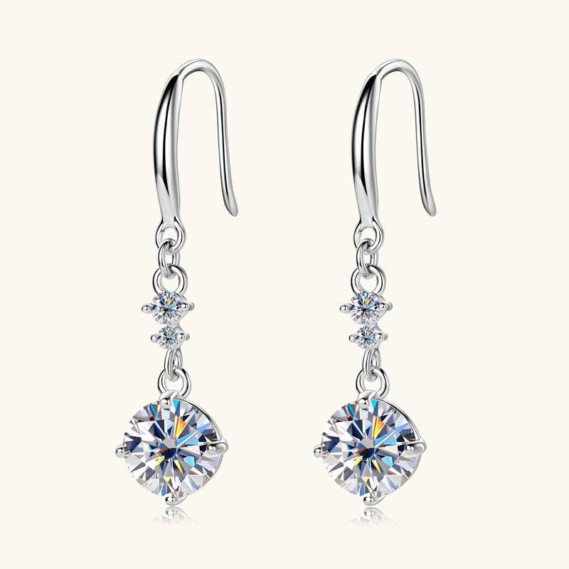 Moissanite Drop Fishhook Earrings in 925 Sterling Silver