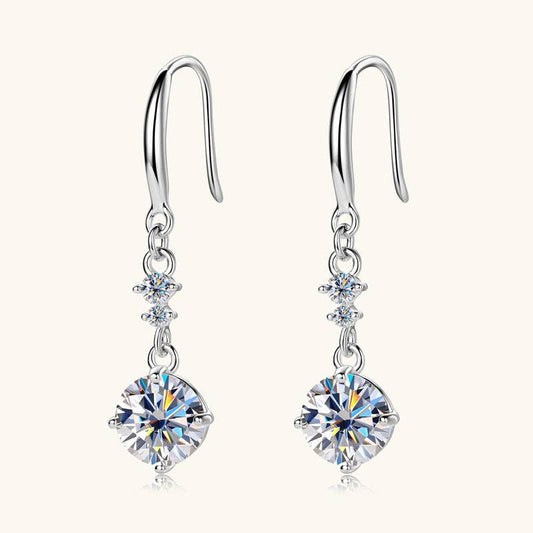Moissanite Drop Fishhook Earrings in 925 Sterling Silver