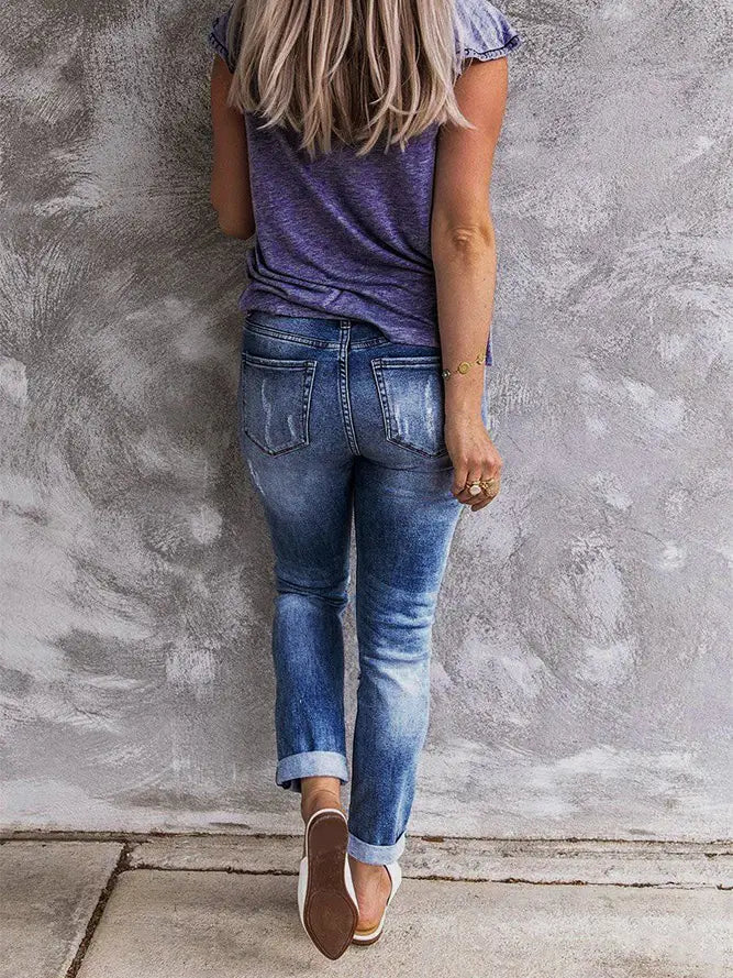 Vintage Ripped Straight Pants Jeans