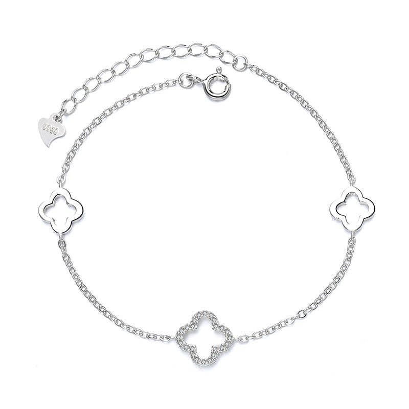 Triple Four Leaf Clover Bracelet in 925 Sterling Silver