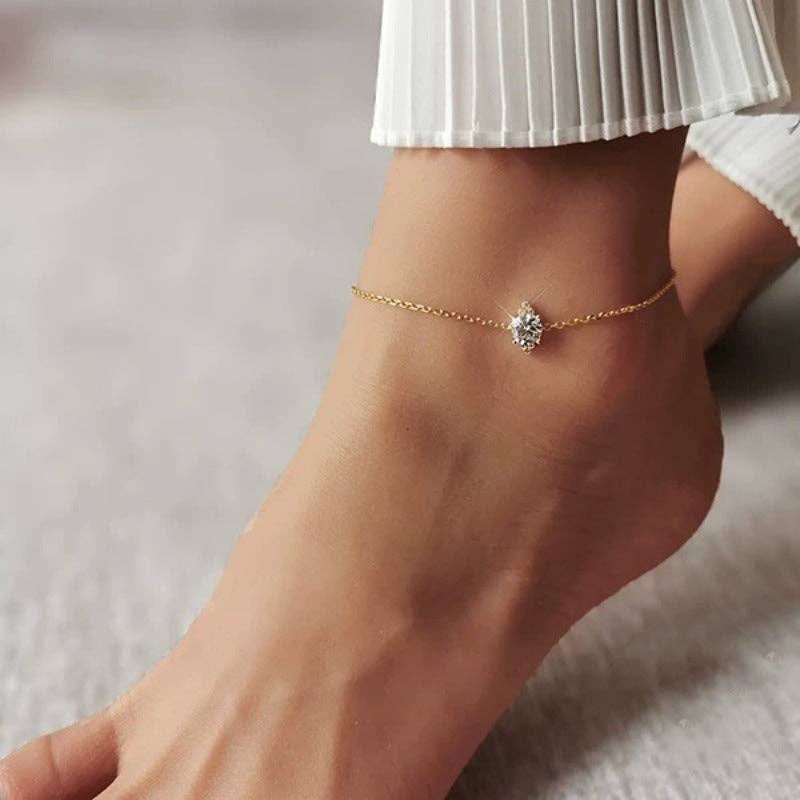 Minimalist Marquise Stacking Anklet in 925 Sterling Silver