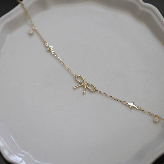 Bow Tie Four Clover Leaf Bracelet in 925 Sterling Silver