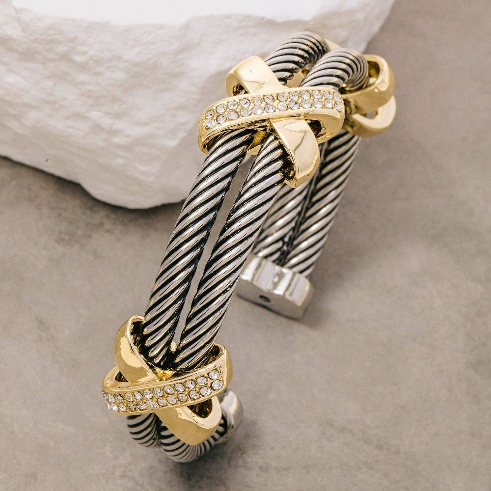 Gold Plated Two Tone Layered Wire Cuff Bracelet