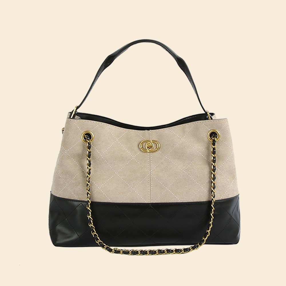 Suede Woven Double Strap Satchel Hand Bag