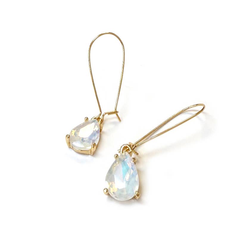 Midi Size Teardrop 5A Grade Glass Drop Kidney Wire Earrings