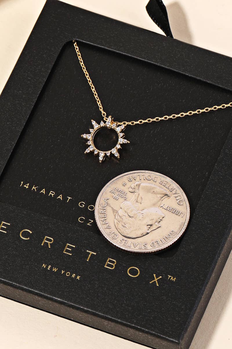 Secret Box Pave Circle Sun Charm Necklace