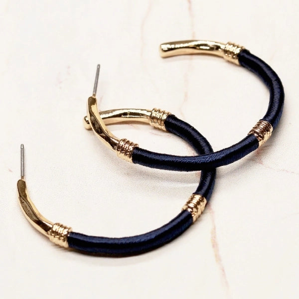 Hammered Metal C Hoop with Color Thread Wrapping Earrings