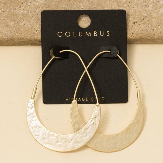 Vintage Gold Dipped Hammered Crescent Tear Hoop Earrings