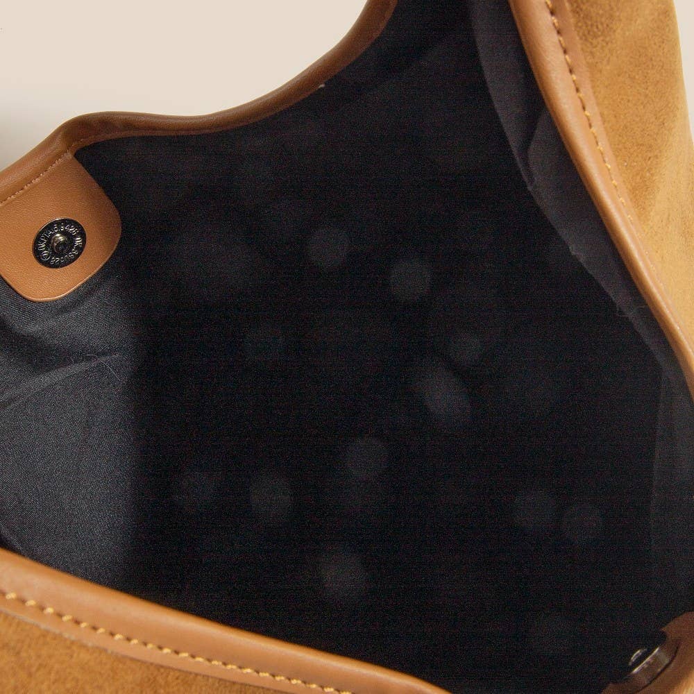 Suede Leather Trim Hobo Bag