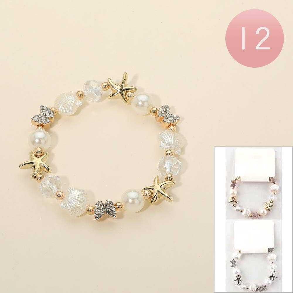 Starfish Bow Shell Pearl Beaded Stretch Bracelets