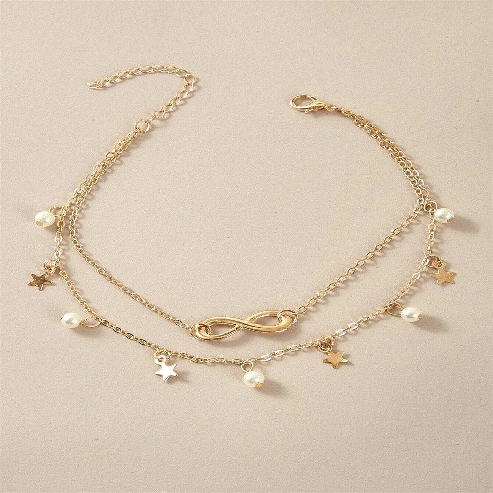Star Mobius Layered Ankle Bracelet Anklet in Solid Copper