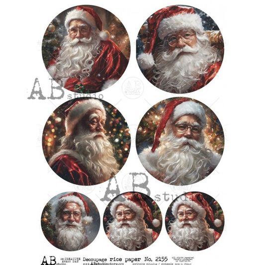 AB Studios Traditional Santas Ornament Rounds A4 Rice Papers