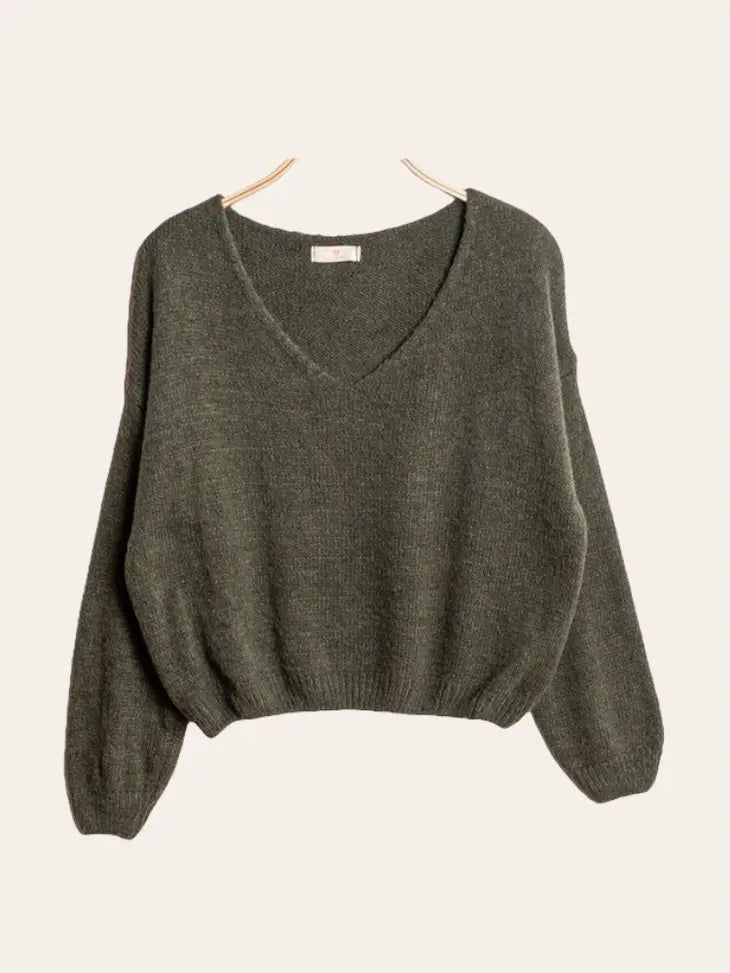 V-Neck Crop Sweater with A Tight Hem