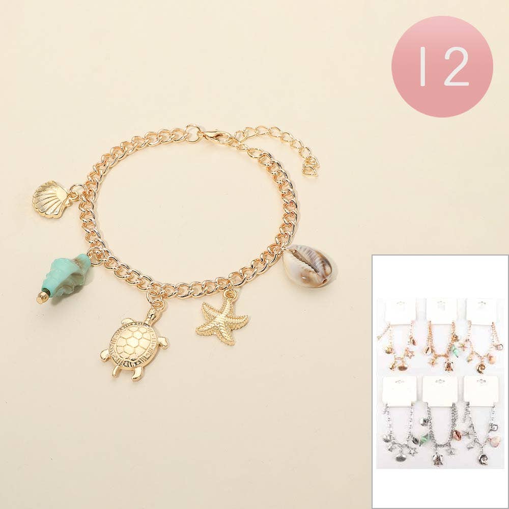 Shell Turtle Starfish Charm Station Chain Bracelets