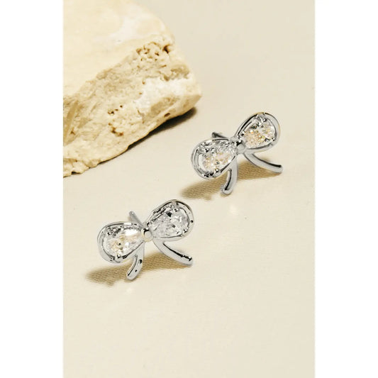 Cubic Zirconia Ribbon Bow Stud Earrings