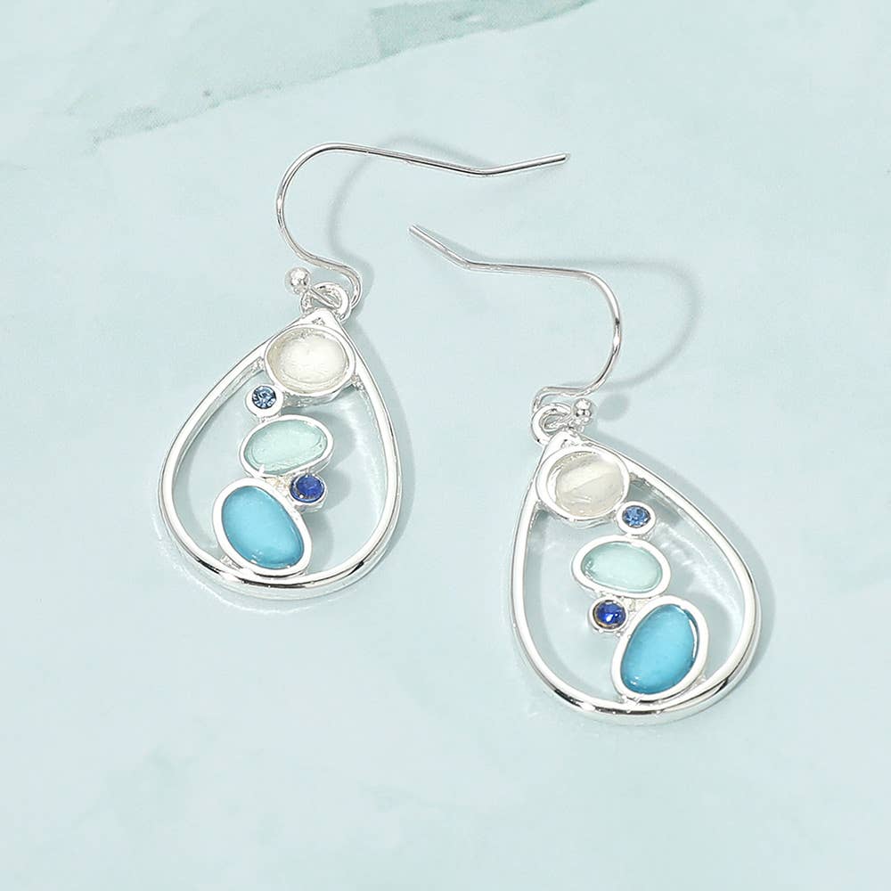 Sea Glass Teardrop Charm Drop Dangle Earrings