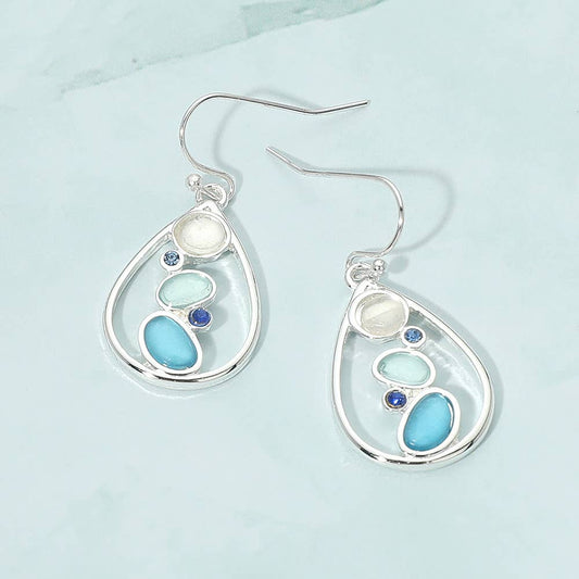 Sea Glass Teardrop Charm Drop Dangle Earrings