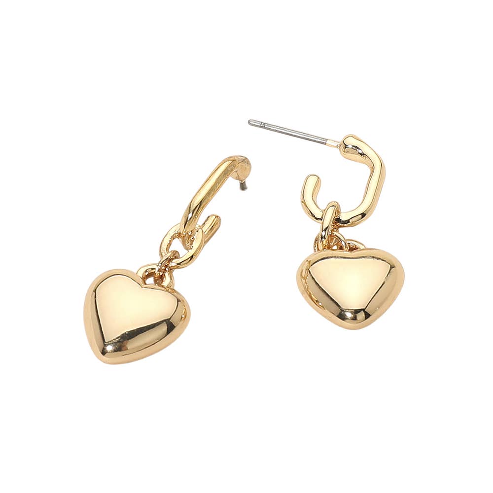 Metal Puffy Heart Charm Drop Earrings