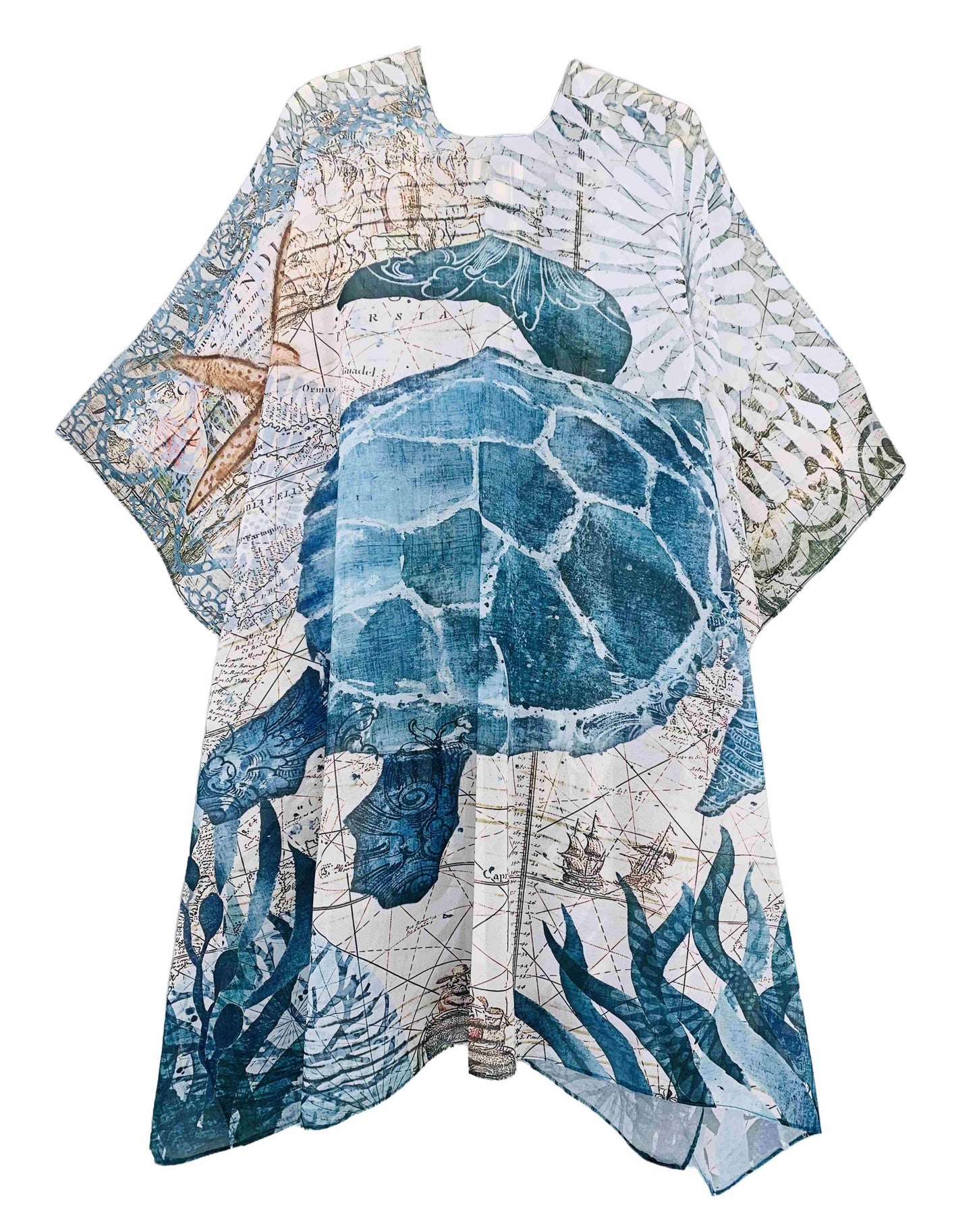 Blue-Multi Open Front Sea Turtle Kimono