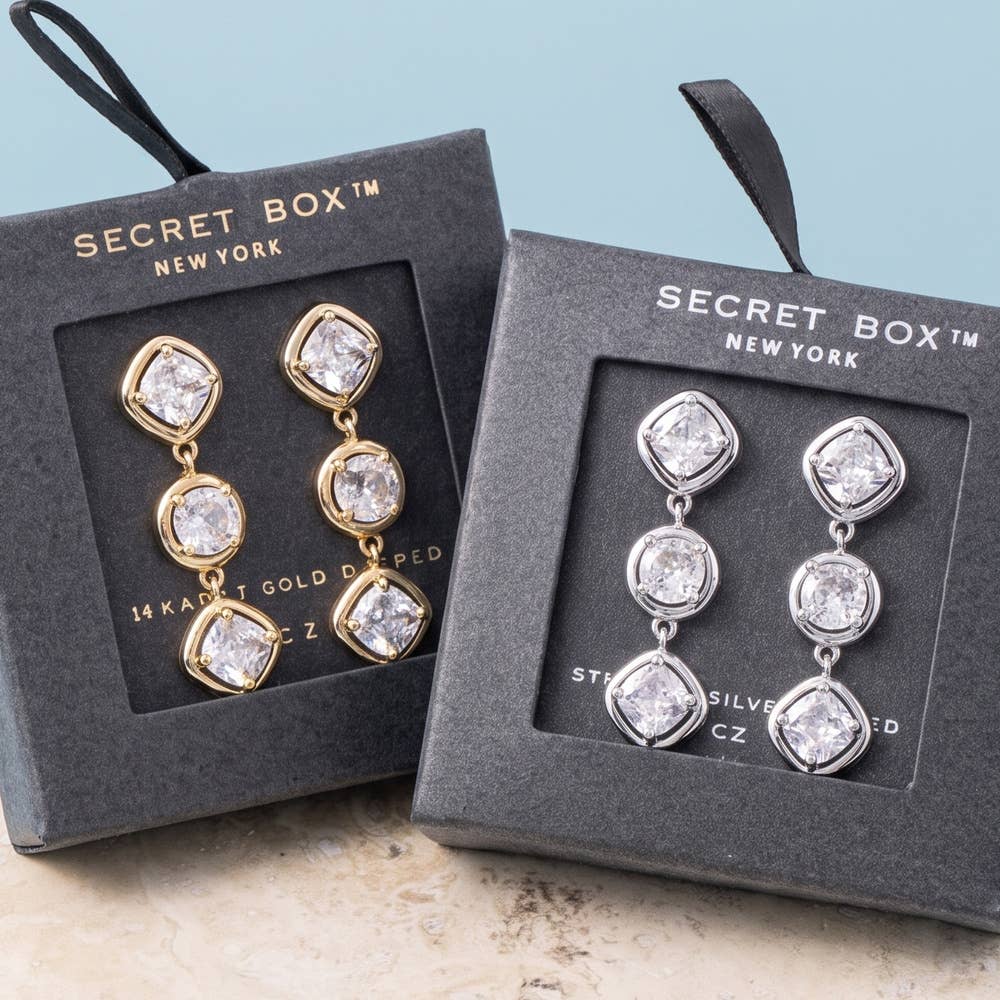 14K Gold Dipped Cz Triple Drop Earrings