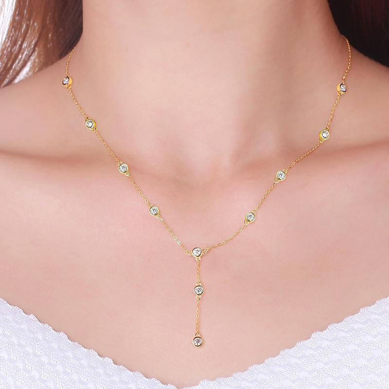 Moissanite Drop Y Station Necklace in 925 Sterling Silver