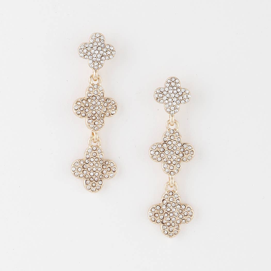 Triple Bejeweled Clover Drop Earrings