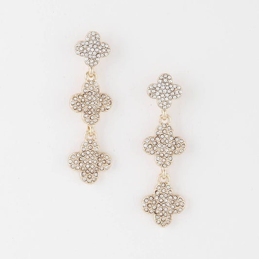 Triple Bejeweled Clover Drop Earrings