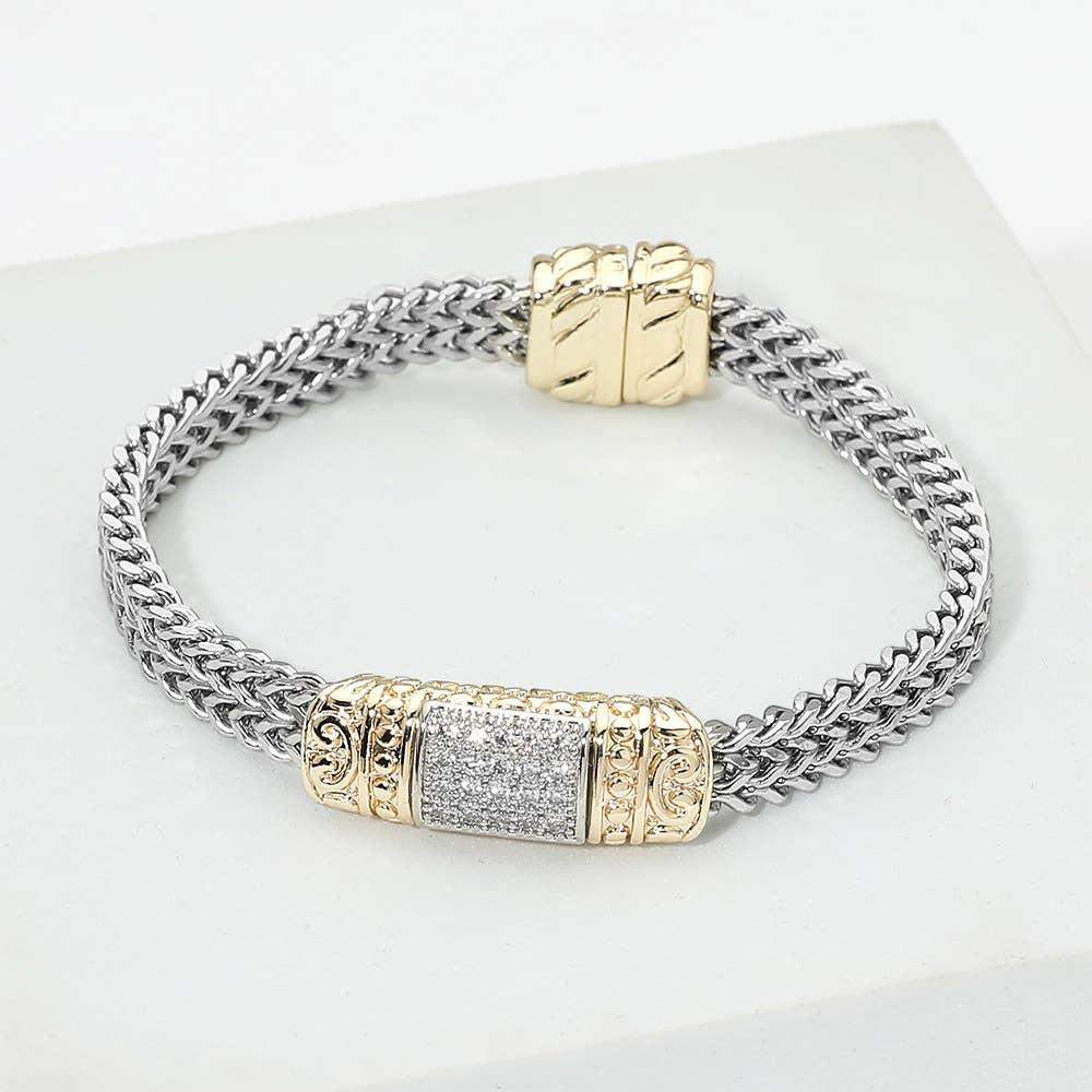 14K Gold Plated Two Tone CZ Magnetic Bracelet