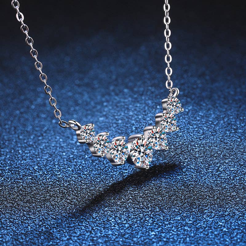 Seven-Stone Moissanite Charm Necklace in 925 Sterling Silver
