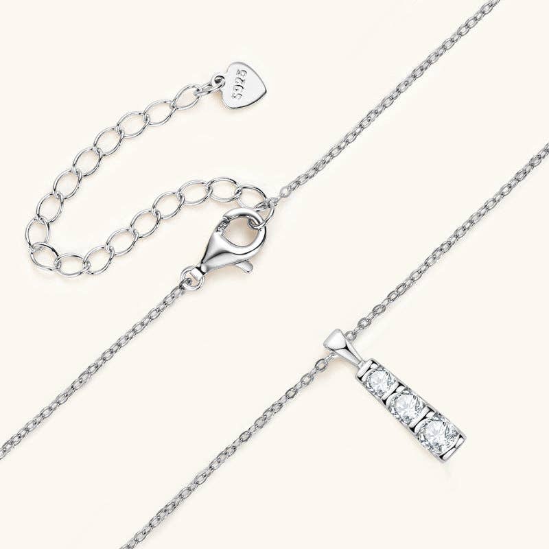 Three Stone Moissanite Charm Necklace in 925 Sterling Silver
