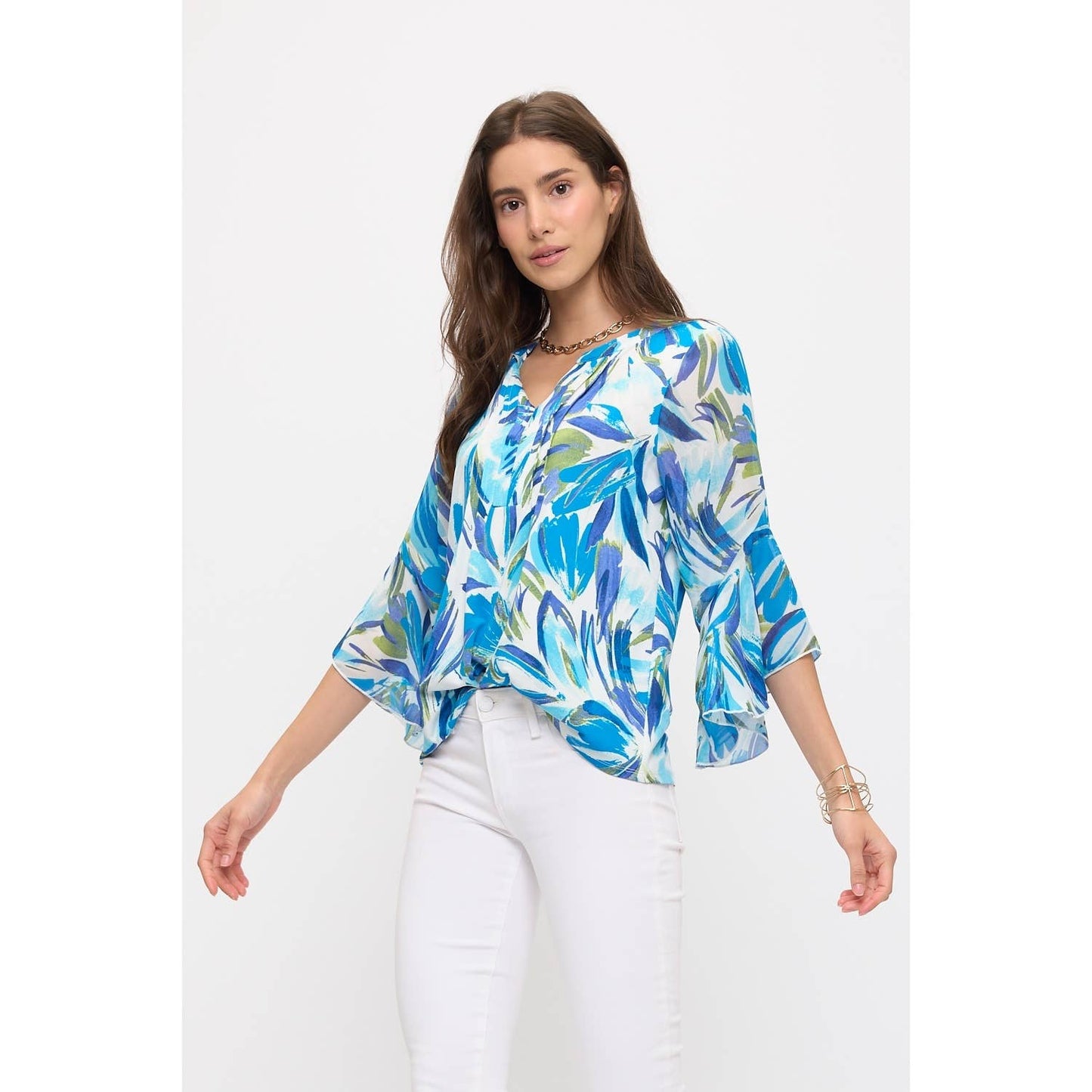 FLORAL MIX MEDIA PINTUCK BLOUSE