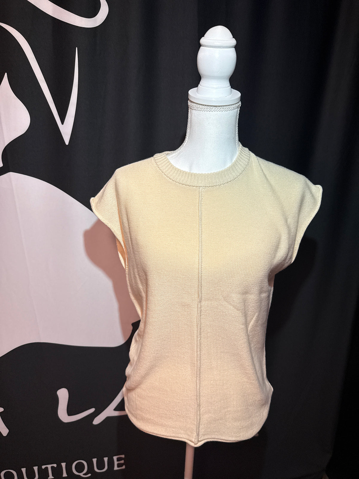 Cream Short Sleeve Knit Top